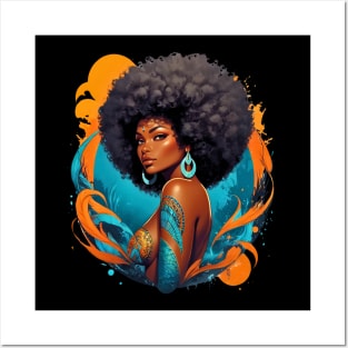 Black Woman Retro vintage psychedelic 80s disco tattoo design Posters and Art